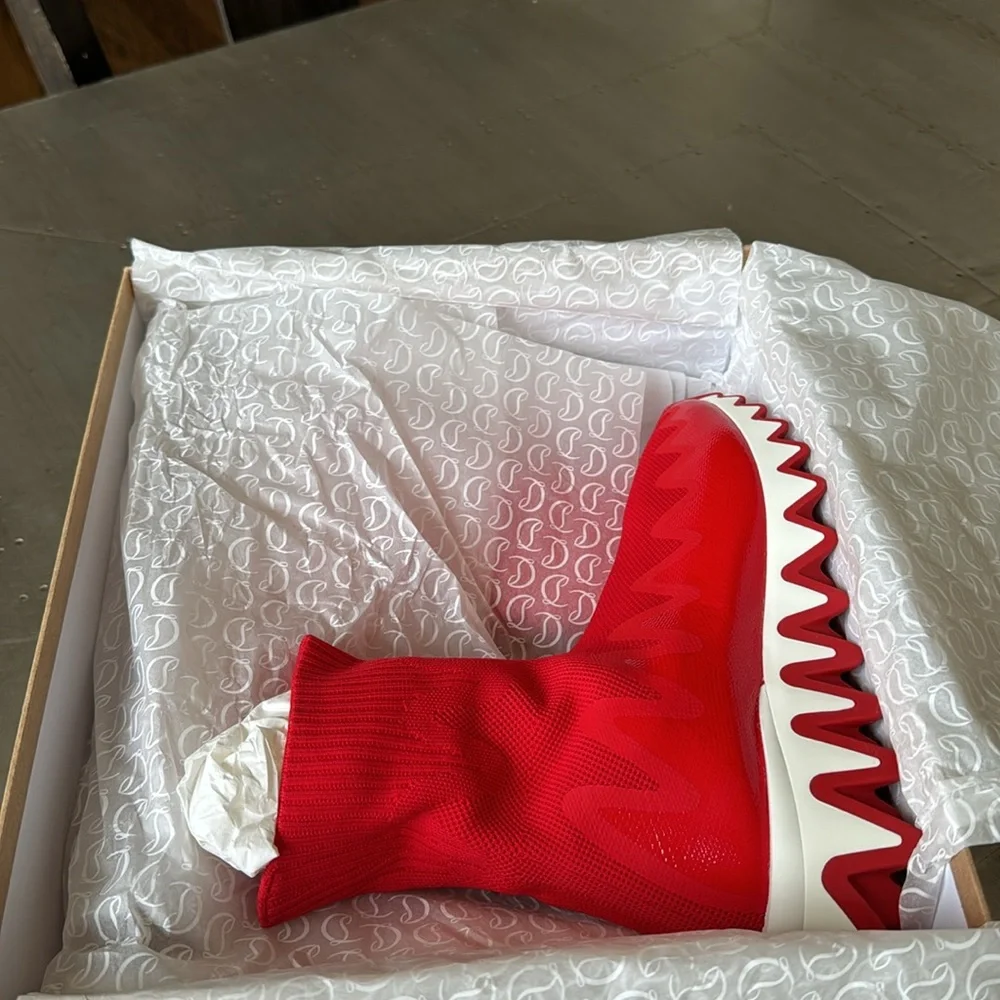 Christian Louboutin sharky sock flat sneaker shark sole red loubi sz 36.5